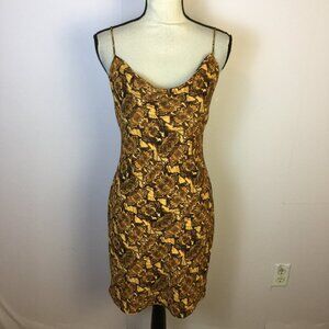 J.O.A. Mini Slip Dress Sz S Womans Womans Brown Gold Animal Print Cowl Neck Y2K